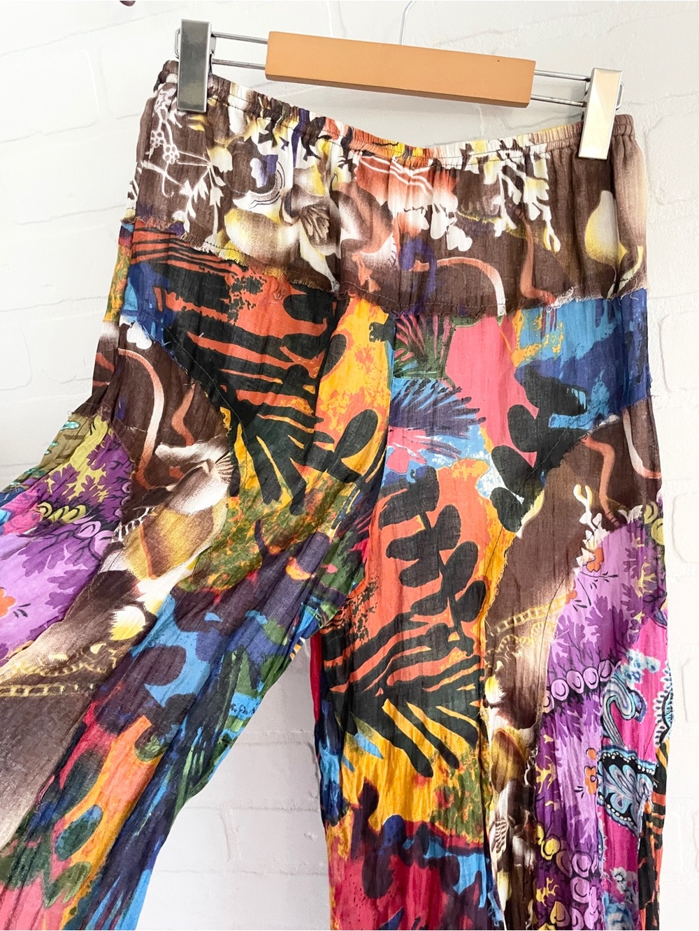 Y2K Patchwork Culotte Flare Pants Art To Wear Cotton Statement Sz S - Picture 11 of 16